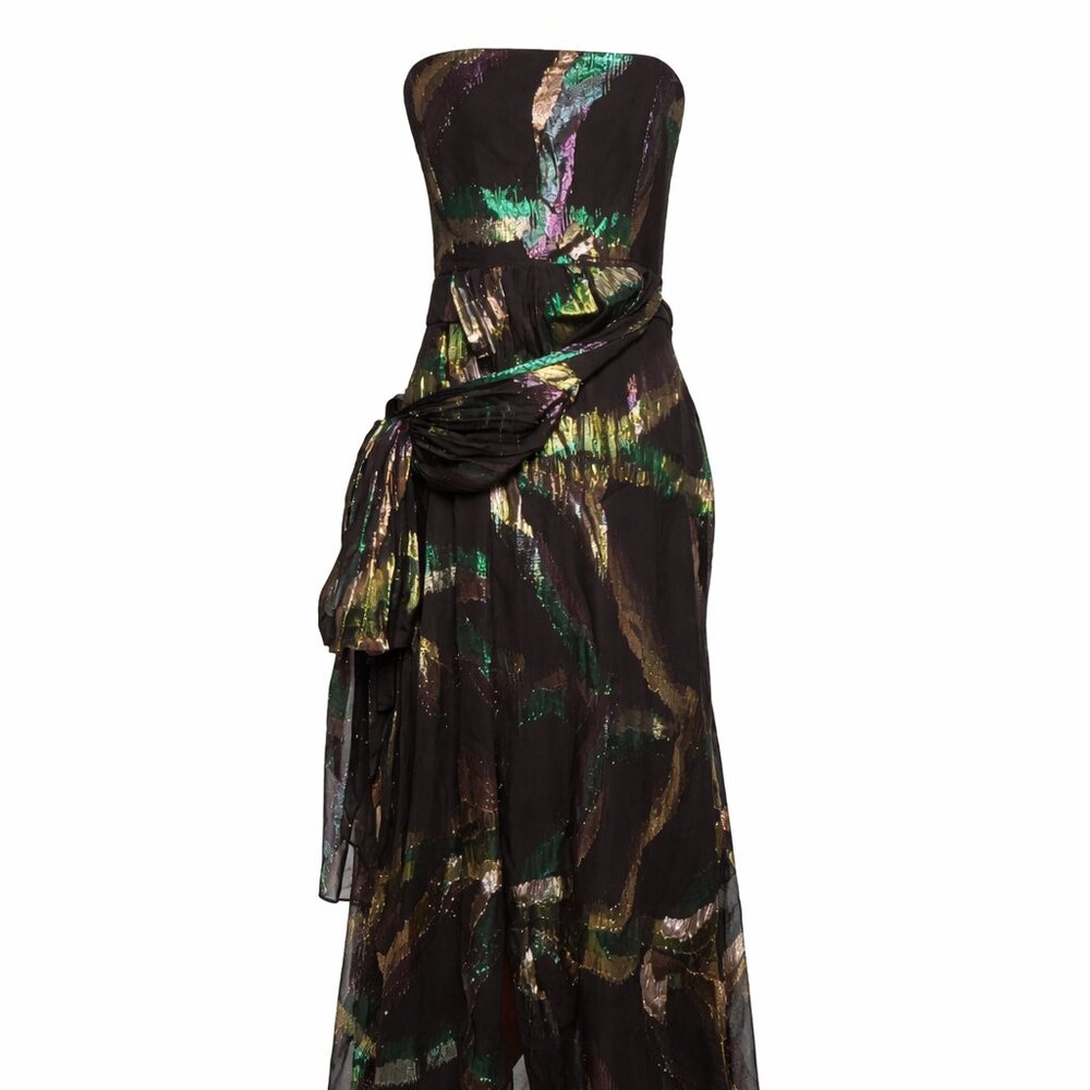 Shoshanna Midnight Strapless Silk Gown Size 8 | Metallic Draped Maxi Dress - Picture 2 of 10